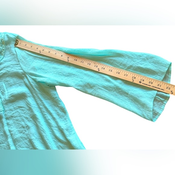 Zac & Rachel Women’s Size Large Aqua Blended Gauze Applique Boho Top Blouse - Picture 7 of 12